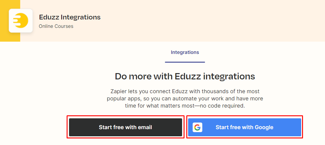 Eduzz Zapier App landing page