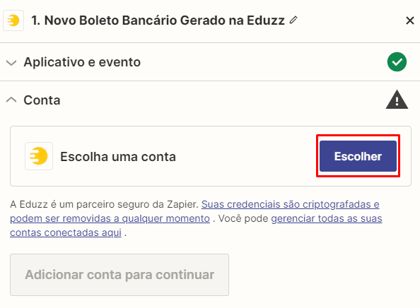 Eduzz Zapier App Choose Account